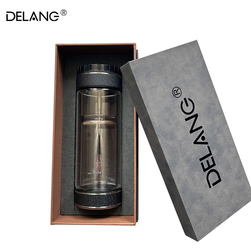 德琅（DELANG）德国品牌水杯双层玻璃杯商务办公玻璃杯 316不锈钢纯钛高档茶水分离杯DL8806