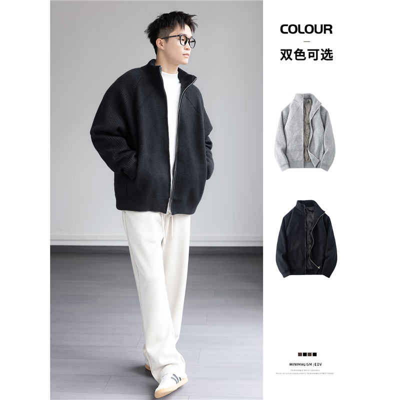 90%白鸭绒保暖针织羽绒服男士立领毛衣冬季新款宽松大码休闲外套 灰色 591 【90%白鸭绒】 3XL 建议 186-205斤