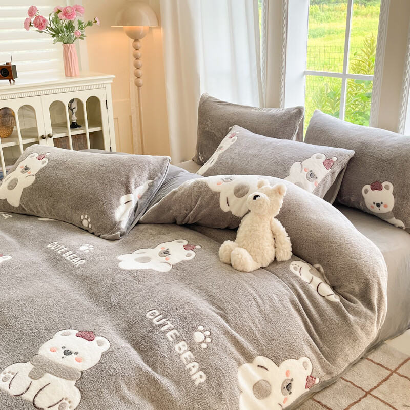 麦琪娜 雪花绒单被套双人被套单品被套水晶绒金貂绒单被套 绒毛细密柔软舒适 20支 呆萌小熊 200cm*180cm