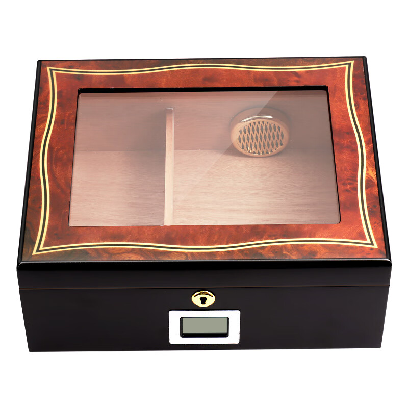 漢尼庫克古巴雪松木雪茄盒保濕盒花紋天窗雪茄煙盒雪茄保濕恒濕 黑色 黑色天窗盒 20支