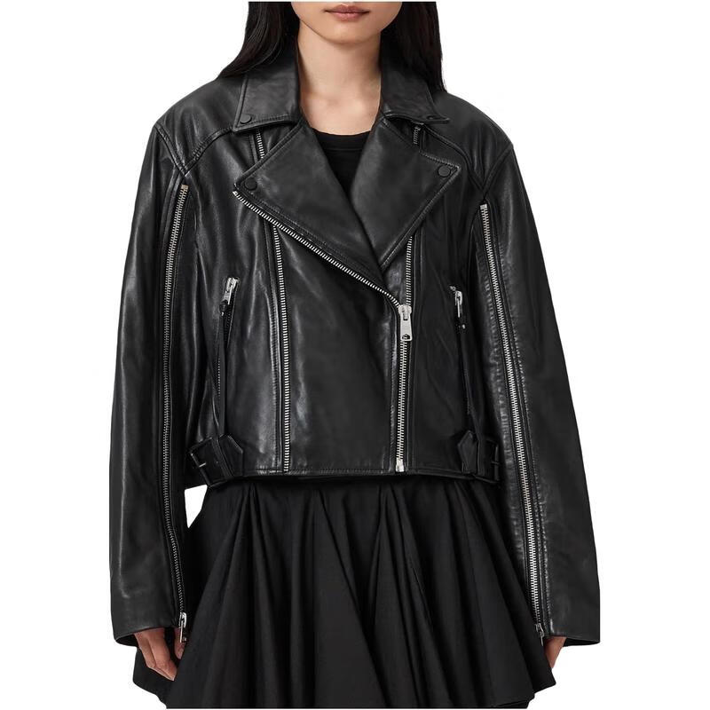AllSaints女士夾克 防風(fēng)保暖皮革黑色街頭騎行皮衣機(jī)車 Black 1 均碼 |SM