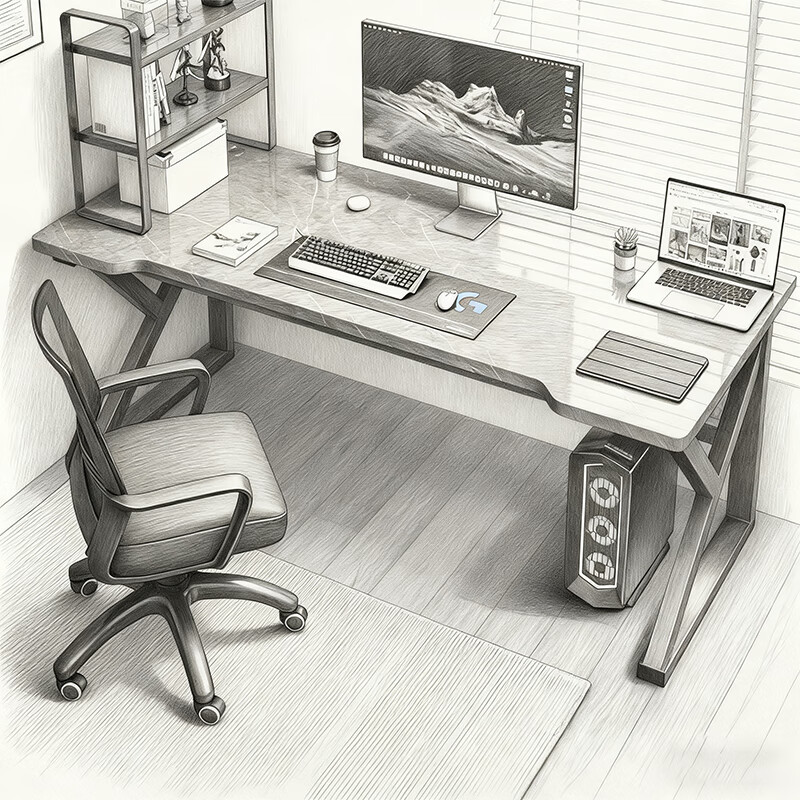 尔思家电脑桌台式家用电竞桌椅卧室简易桌子工作台书桌学生学习桌办公桌 黑胡桃【80*60*75】