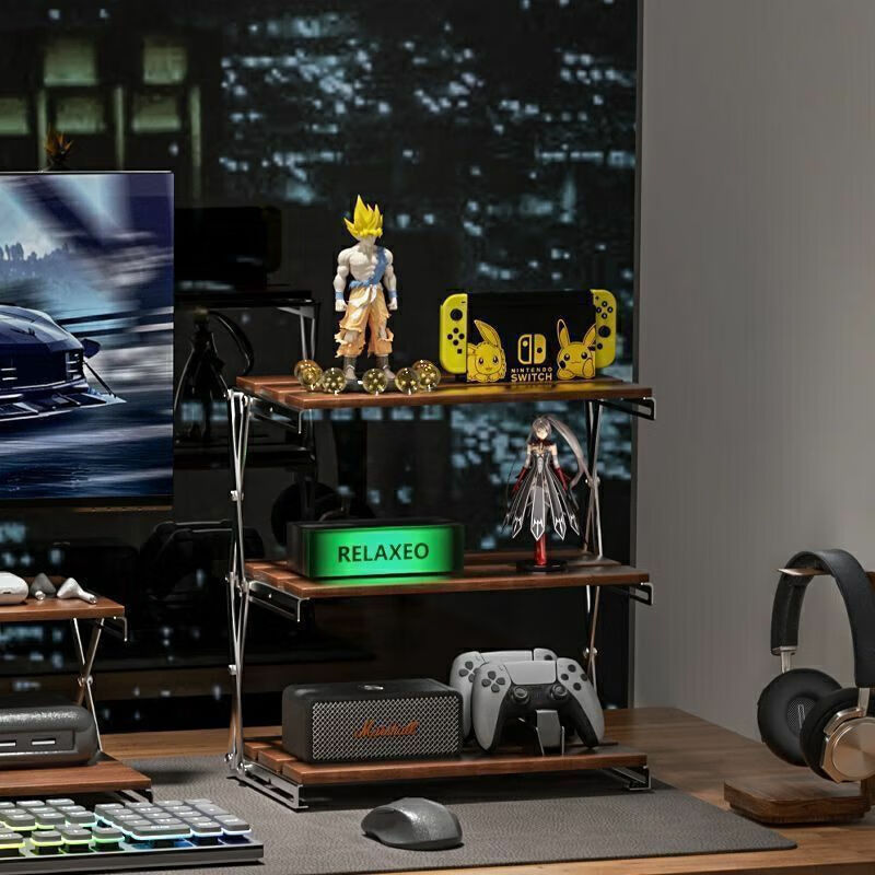 倘然之家桌上收纳书架桌面书桌多层洞洞置物架架子增高露营复古家居长条 免安装【30cm一层】北美黑胡桃色实木置物架