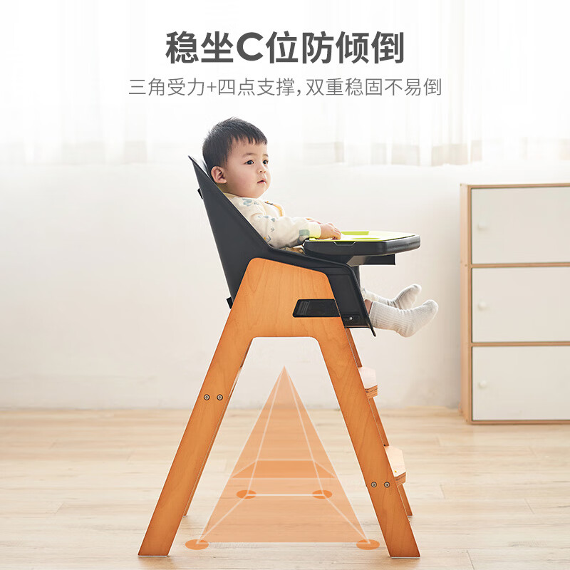 日康(rikang)餐椅儿童吃饭多功能餐桌椅婴儿实木座椅可调节学坐椅子 X2007实木餐椅-奶白绿