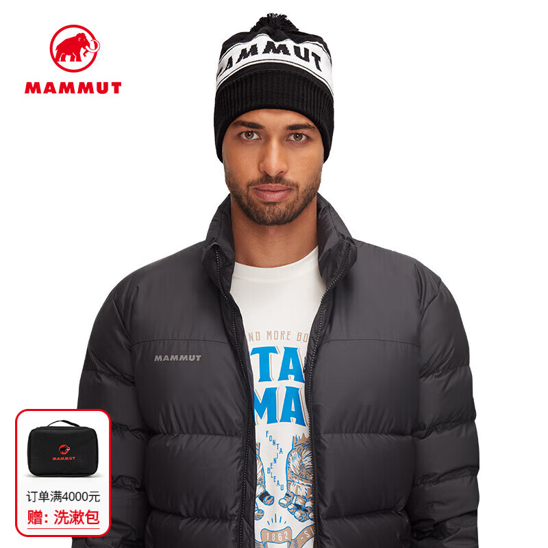 猛犸象（MAMMUT）Peaks 男女同款休闲舒适百搭保暖时尚针织羊毛帽 黑白色