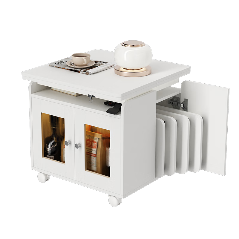 SOFS移動(dòng)折疊升降茶幾餐桌兩用一體式小戶型客廳多功能二合一沙發(fā)邊柜 【收納款】L碼白色_單桌