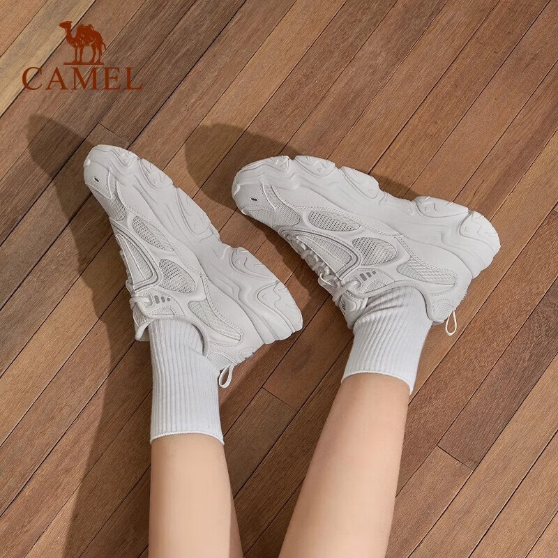 骆驼（CAMEL）老爹鞋女[星月]2025复古防滑厚底增高百搭舒适休闲运动鞋 K25B097014，沙粒灰/云灰色 ，女 37