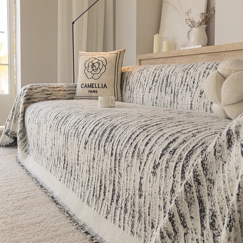 无印良品【A类母婴级】沙发盖布四季款加厚防滑全盖毯全包沙发巾沙发套罩 初沉-高级黑【 耐磨防猫抓 机洗无忧】 180*130cm 【适合小单人位】