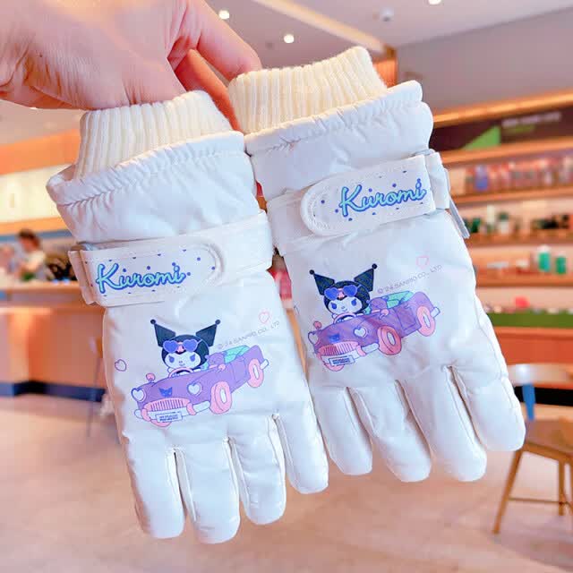 朵菲猫儿童滑雪手套冬季加绒加厚男童女童小孩防水防寒骑行玩雪保暖手套 白色库洛米（5-10岁） 3-10岁