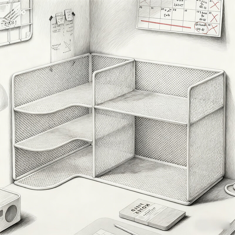 尔思家桌面置物架转角书架书本收纳工位拐角简易办公室桌上书桌小型书柜 白色（右）