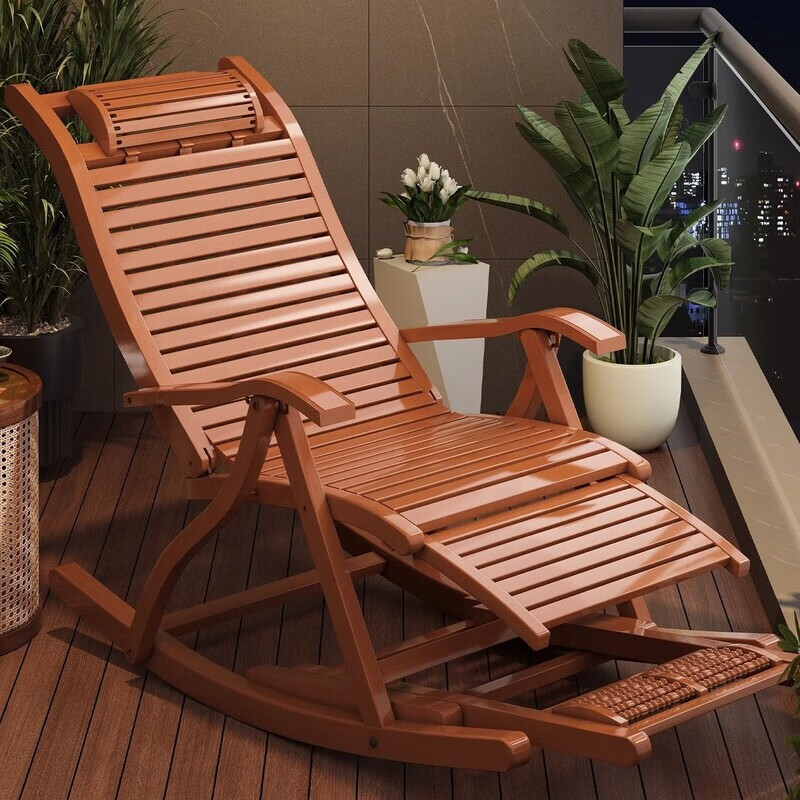 欣慕雅竹摇椅阳台休闲躺椅老人摇摇椅家用庭院午休椅子可躺睡折叠逍遥 【茶色】经典折叠摇椅+加长伸缩脚托 厂家直销 质量保证  破损包赔