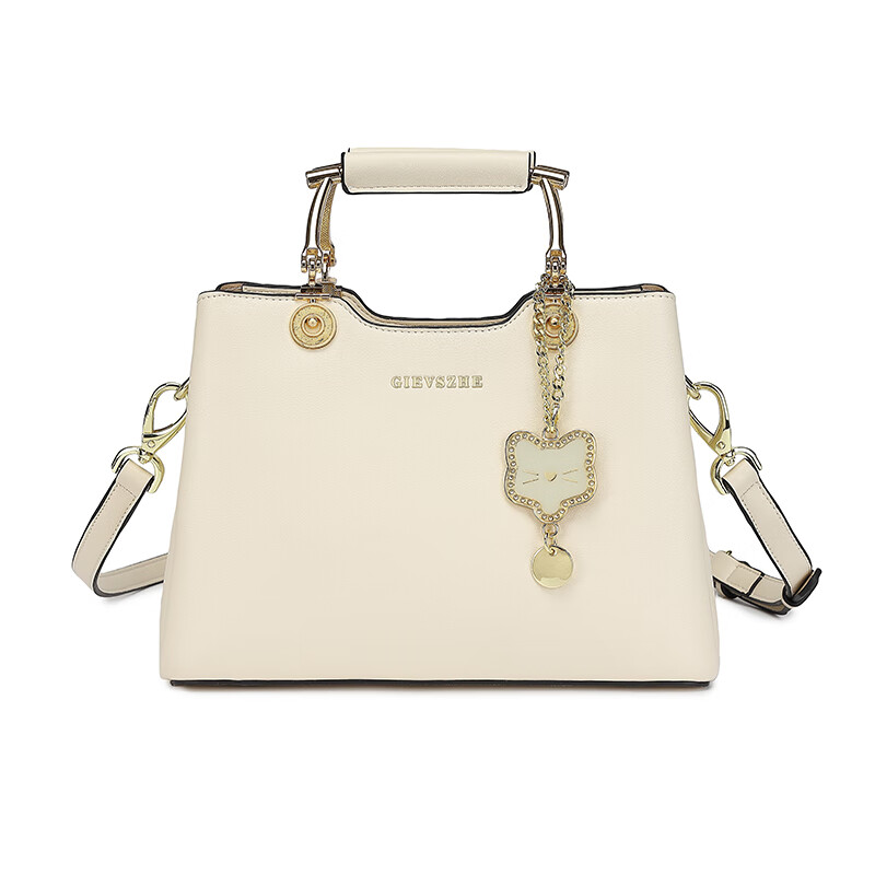 纪诗哲品牌包包女包2026年新款奢侈女士手提包情人节生日礼物送老婆女友 米白色【猫咪挂件】 中包