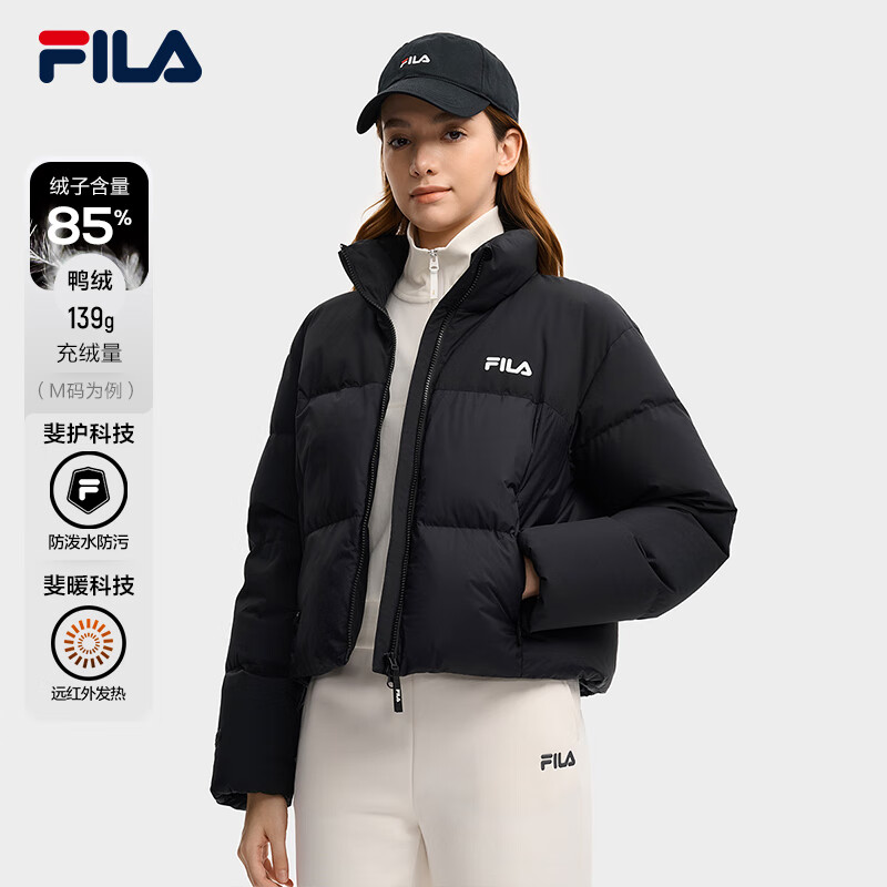 FILA 斐乐杨幂同款女士羽绒服2025冬季新款休闲短款RGB-多彩羽绒外套 正黑色-BK M 165/84A/M