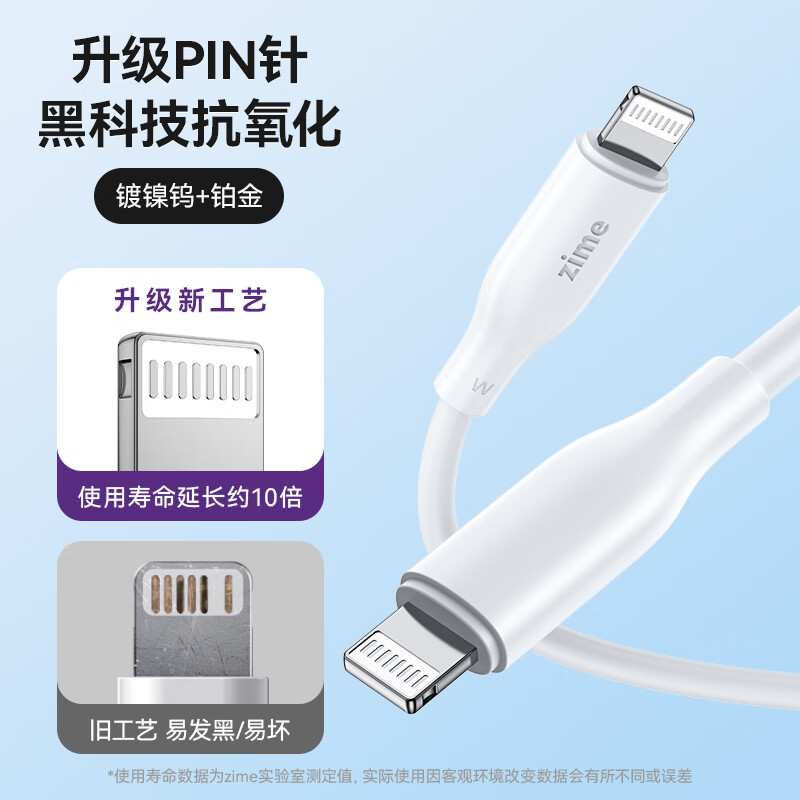 ZIME苹果充电线快充数据线适用iphone14/13/12/11/XR手机车载平板 【升级版】0.3米|加粗线芯