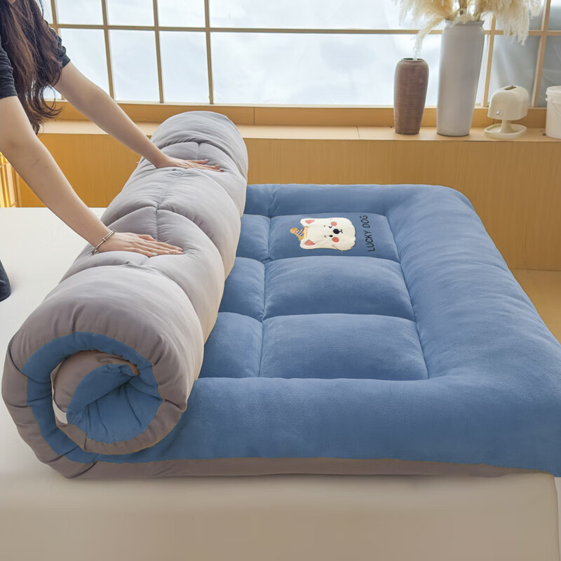 VJE冬季牛奶绒床垫软垫家用保暖加厚加绒床褥子学生宿舍冬天被褥垫子 快乐小狗蓝 90*200cm