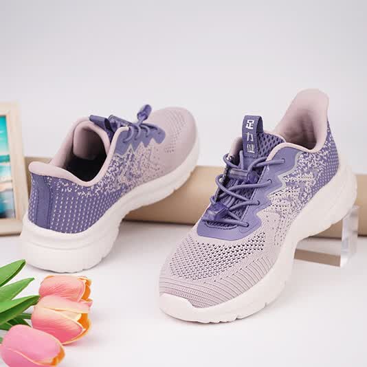 足力健老人鞋中老年春夏防滑散步鞋透气舒适软底休闲运动鞋送长辈 女款 风信紫/藕粉色36F 40