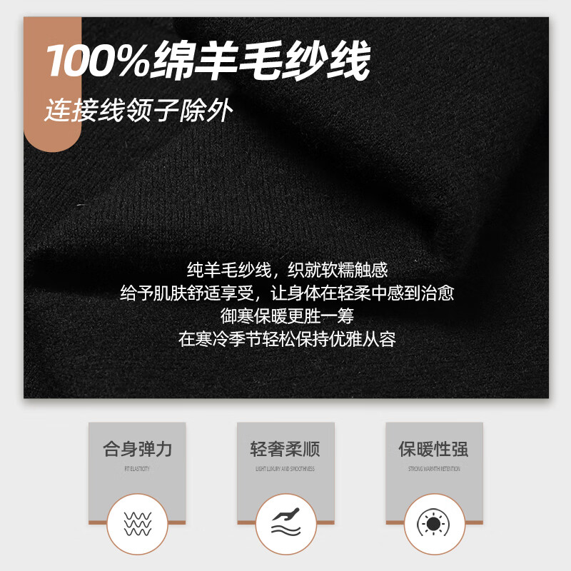 SHANSHAN杉杉【重磅400g】男士纯羊毛衫100%绵羊毛翻领假两件保暖针织毛衣 黑色 L /175【推荐体重130-150斤】