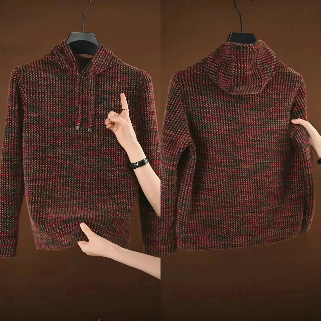 【设计师款】轻奢风冬季时尚潮流高档男士休闲百搭长袖连帽卫衣 彩段红 L (125-145斤)