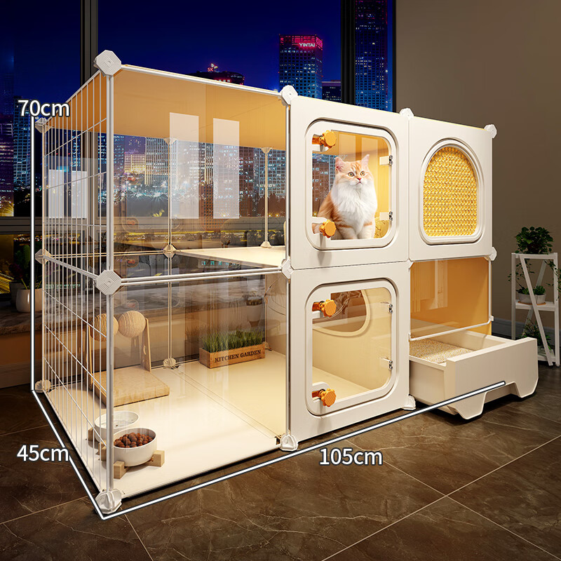 蔻丝 蔻丝猫笼子带厕所一体家用超大透明智能遥控灯猫柜猫别墅猫屋