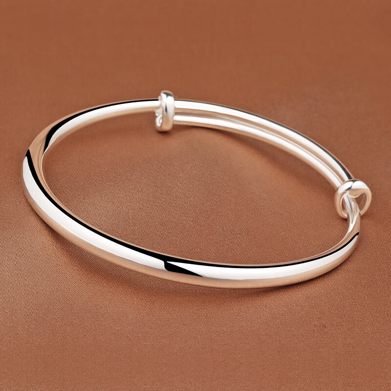 百年凤祥银手镯女9999光面推拉实心简约素圈年轻款送女友礼物足银镯