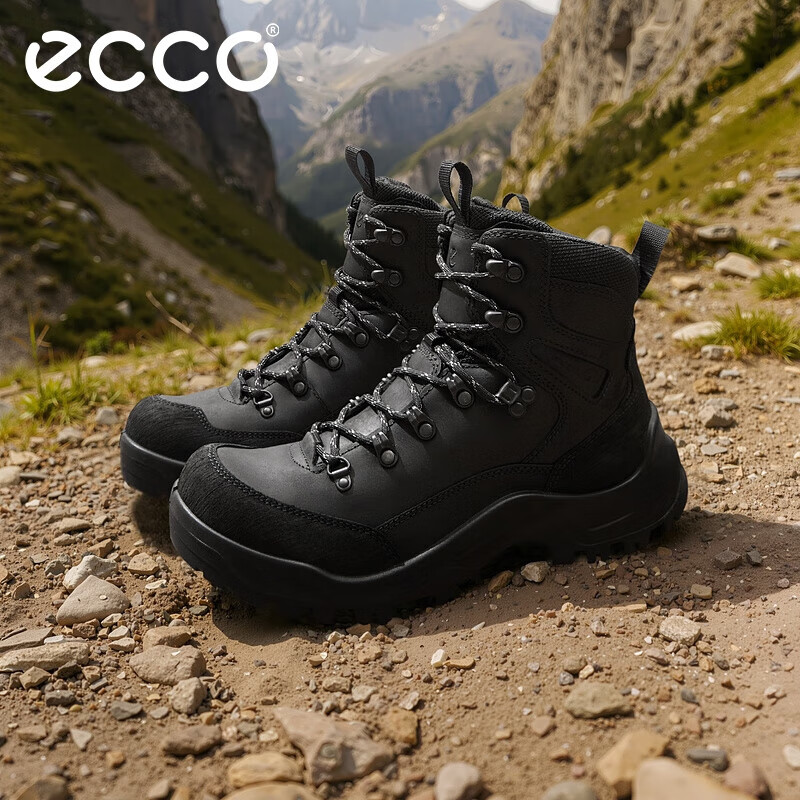 爱步（ECCO）抓地稳定支撑户外登山徒步中帮运动鞋男 越野822434 黑色43
