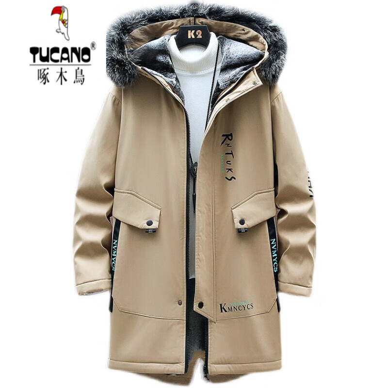 啄木鸟（TUCANO）羽棉绒服男中长款冬季抗寒2025新款保暖派克服冬装男加绒衣服外套 911黑红色 (人造棉升级加绒款) M