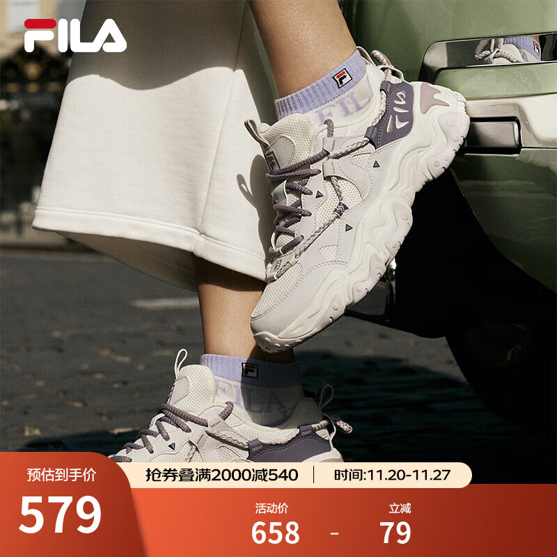 斐乐（FILA）官方女鞋老爹鞋运动鞋新款猫爪鞋5代复古休闲鞋 奶白/浪漫紫-GO 38