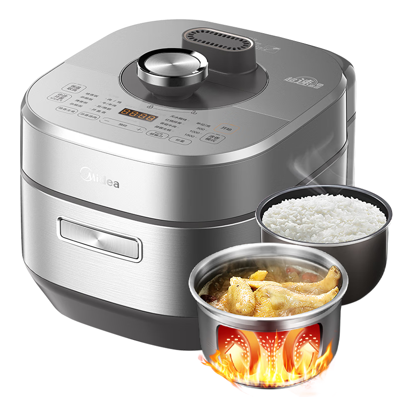 美的（Midea）品牌官方电压力锅IH高压锅健康0涂层5L家用煲汤全自动智能预约双胆煮饭电饭煲4-6人快排MY-S5971K