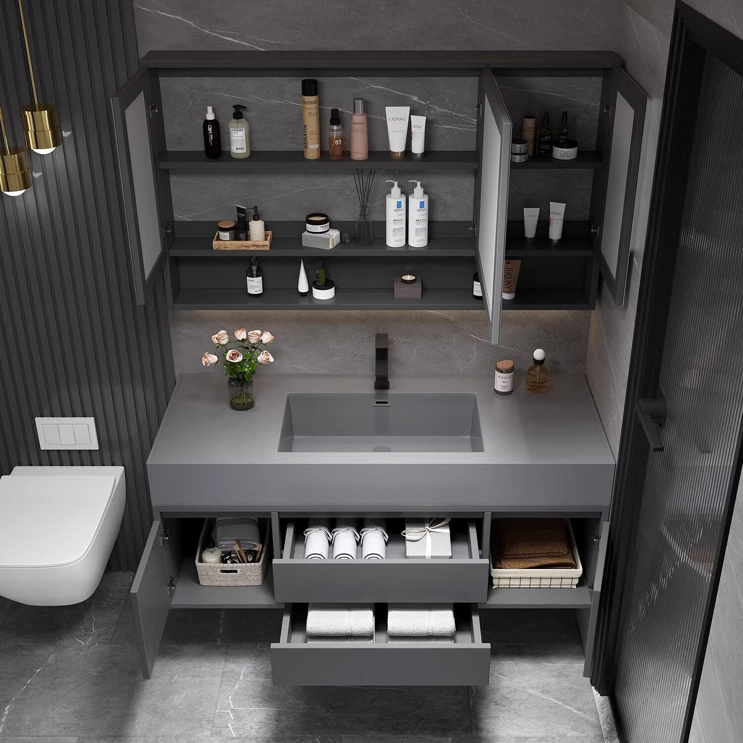 九牧(JOMOO)官方旗舰浴室柜组合智能洗衣池面盆洗脸盆洗手盆柜卫生间洗漱台盆 120cm 落地款智能储物镜柜 纳米