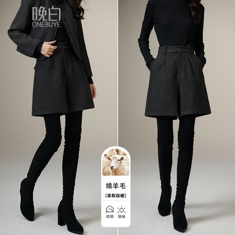 晚白【新品】小个子穿搭爆款绵羊毛靴裤冬款高腰遮肉显瘦气质短裤女 深灰色 27