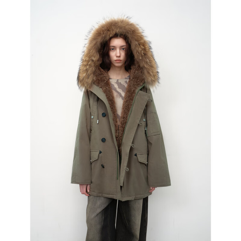 付智恩【真5折服饰】 沿海公路二代 简约时髦御寒派克服 灰绿色-中长款 XS