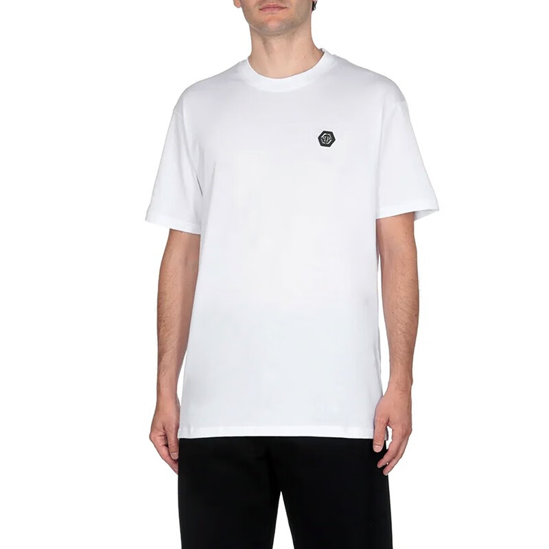 普兰(philipp plein)男装 男士棉质皮革金属徽标半袖短袖圆领t恤衫