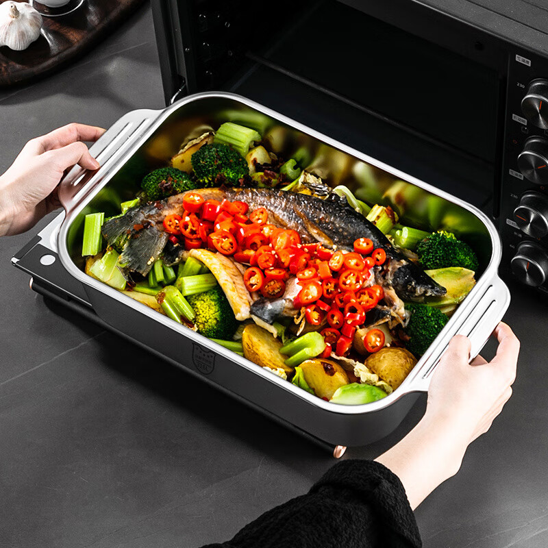 烤鱼专用烤盘家用不锈钢盘316食品级加厚长方形电磁炉 【烤盘架套装】配碳钢不沾烤鱼盘+炉架(+不 51cm