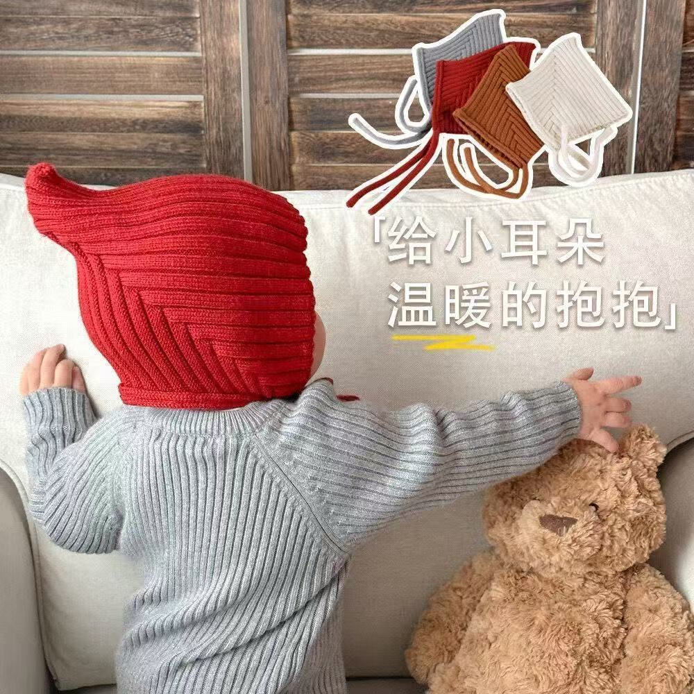 彩虹房子儿童新款秋冬季外出男女宝宝百搭保暖护加绒加厚耳帽合集 尖尖精灵帽【红色】参考5-24个月（43-48cm）