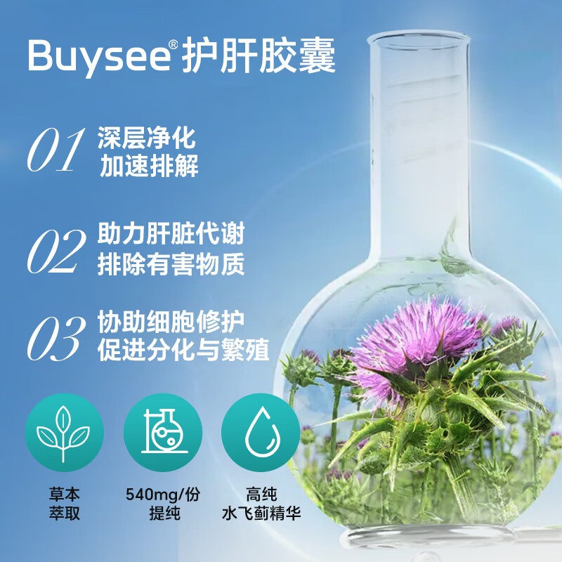 BUYSEE水飞蓟护肝胶囊美国原装进口男女士加班熬夜饮酒养肝护肝片60粒 水飞蓟护肝胶囊60粒*3瓶