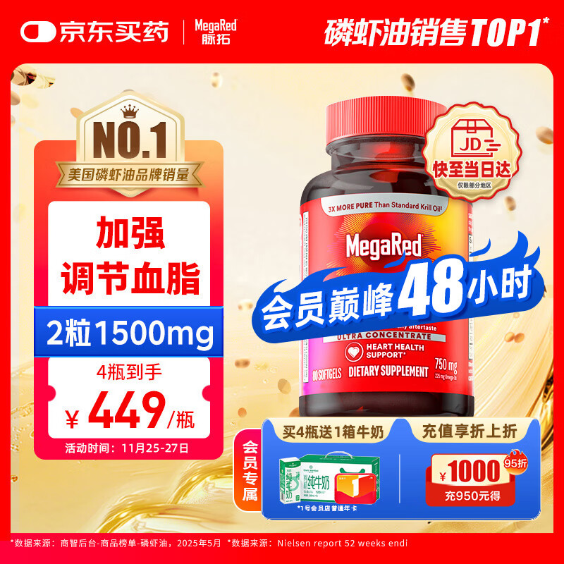 自营MegaRed脉拓南极磷虾油750mg80粒 拍4件1756元 折439/件 - 线报酷