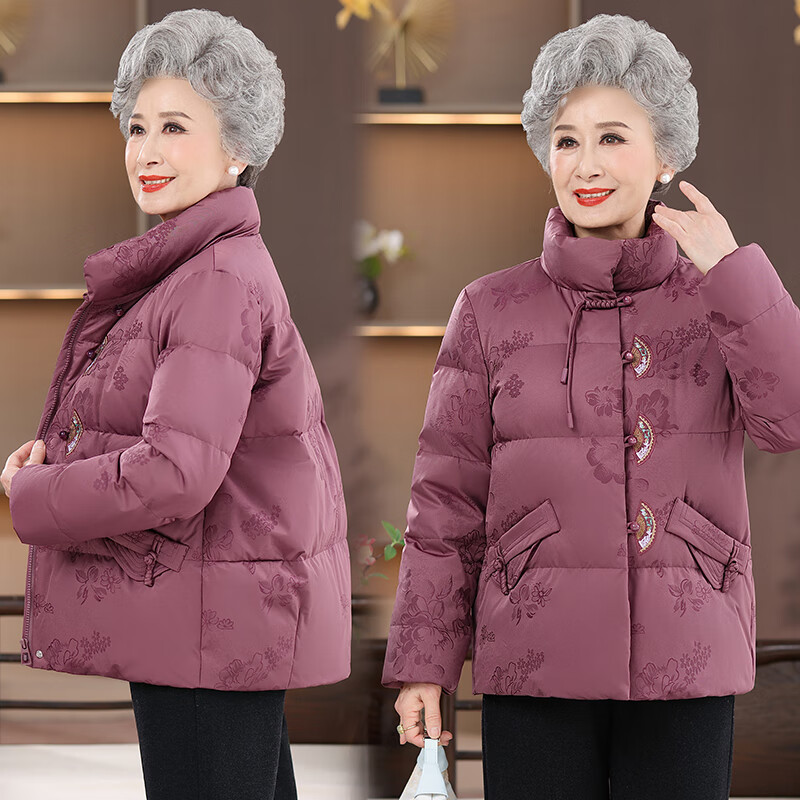 雪中飞羽绒服女2025冬季短款宽松保暖外套妈妈装35263 豆沙色 L (170) 90-110斤