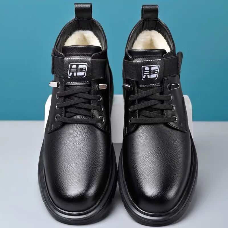 马丁靴男冬季新款加绒保暖软皮加厚男士休闲高帮棉皮靴英伦zc 黑色 42