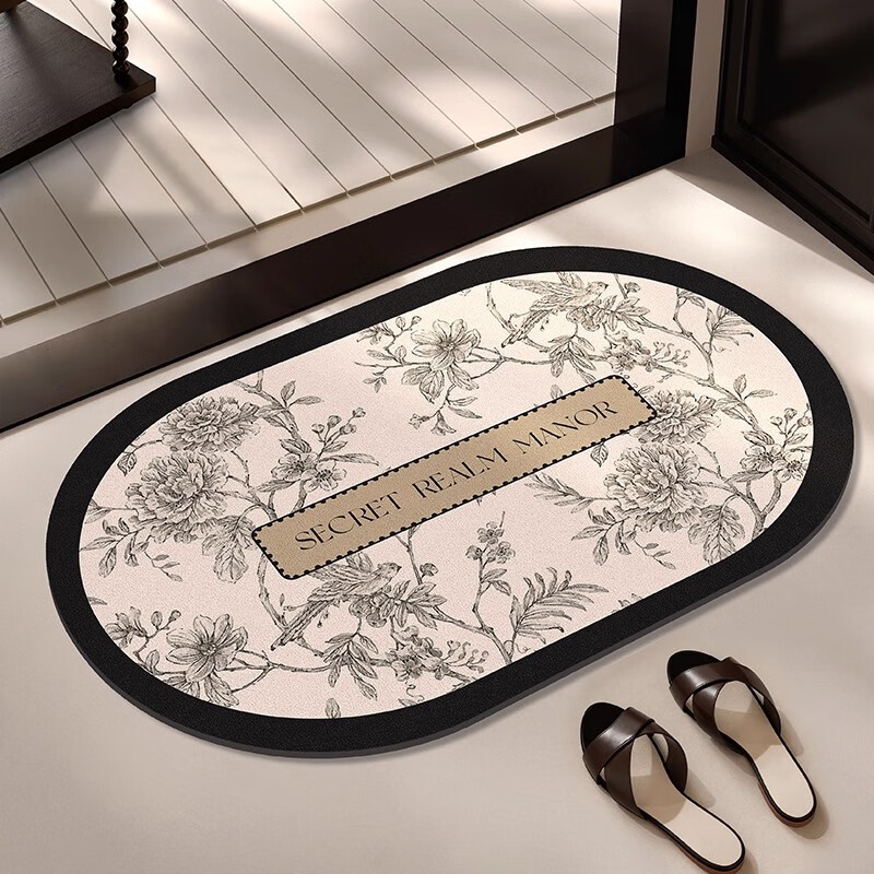 斯蒂曼妮 CITY·MANNI轻奢浴室吸水地垫科技绒国风花卉厕所卫生间厨房进门防滑速干地毯 古堡玫瑰椭圆 40x60cm【吸水速干】抑菌防滑