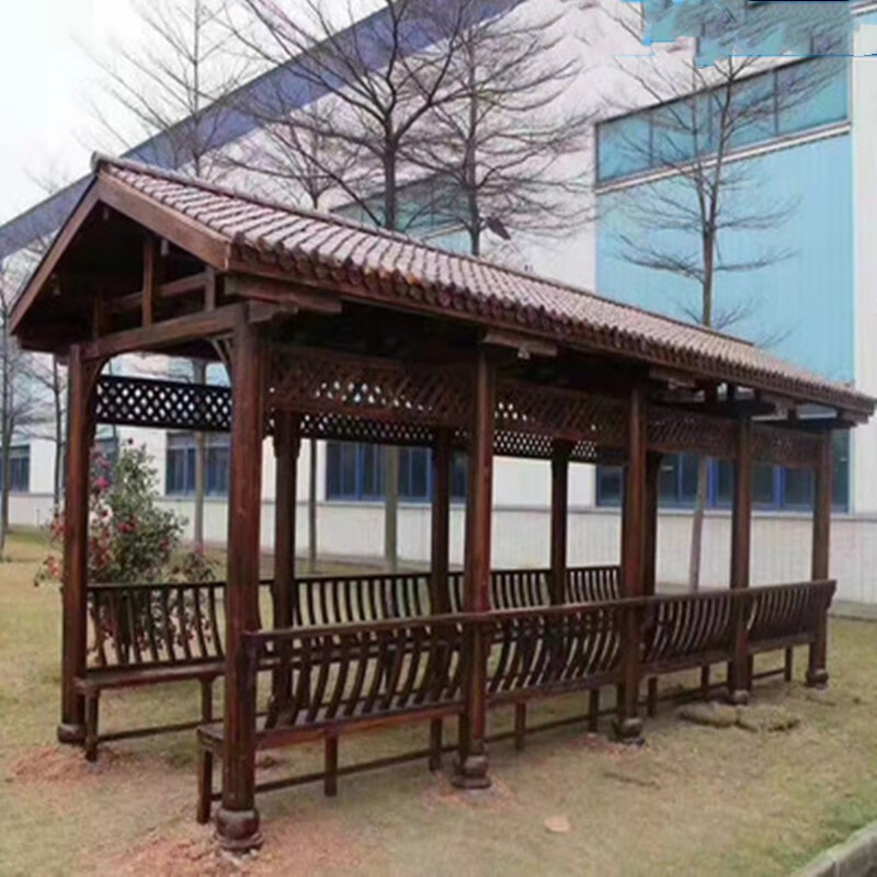 道途谊长廊户外景观防腐木古建凉亭公园庭院走廊树脂瓦小青瓦仿古长廊