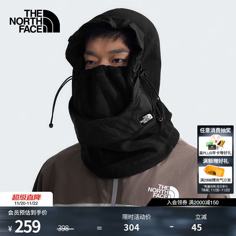 北面（The North Face）帽子外抓绒帽防寒防风保暖登山骑行滑雪跑步护耳帽冬上新|7RIG JK3/黑色 L/XL