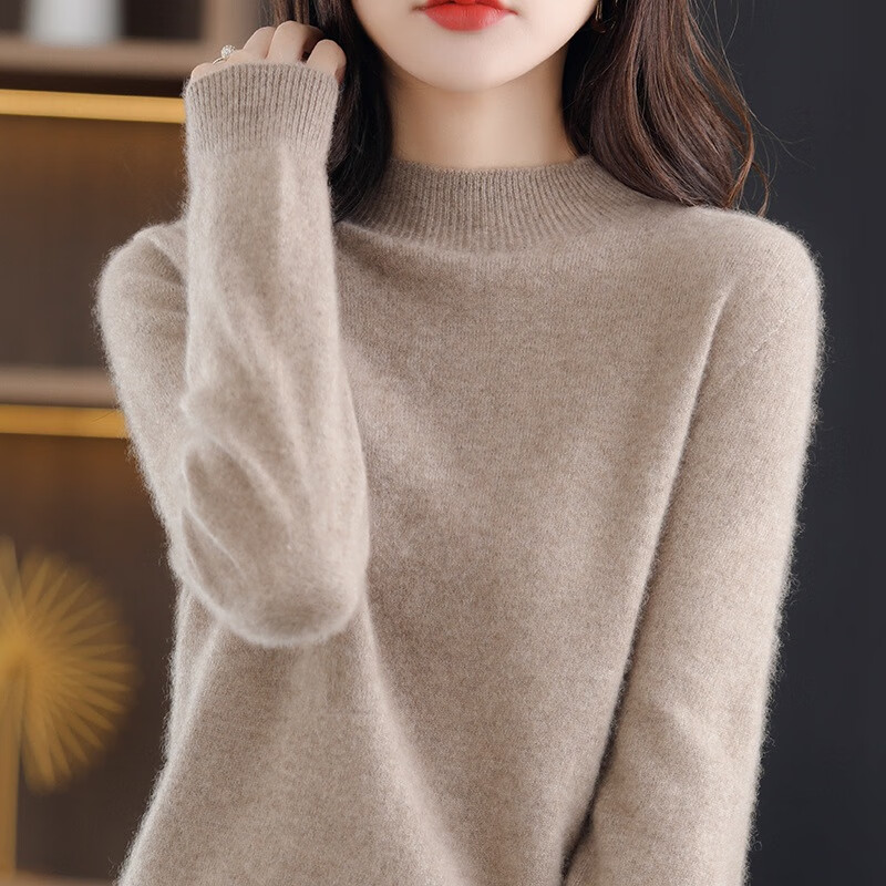 润施【支持检测纯羊毛衫女半高领打底衫宽松针织衫内搭秋冬套头毛衣 奶白色 2XL