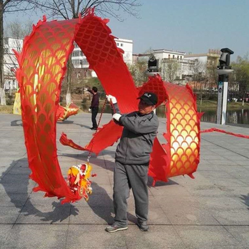 单人舞龙飘带彩带龙头空竹舞龙 彩带龙 健身锻炼龙 手龙甩龙飘龙 红色