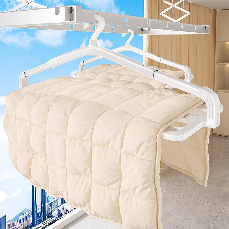 吱凡日本大衣架晒被子床单专用神器家用可伸缩折叠阳台浴巾被套晾衣架 【2个装】 可伸缩折叠【升级高承重】