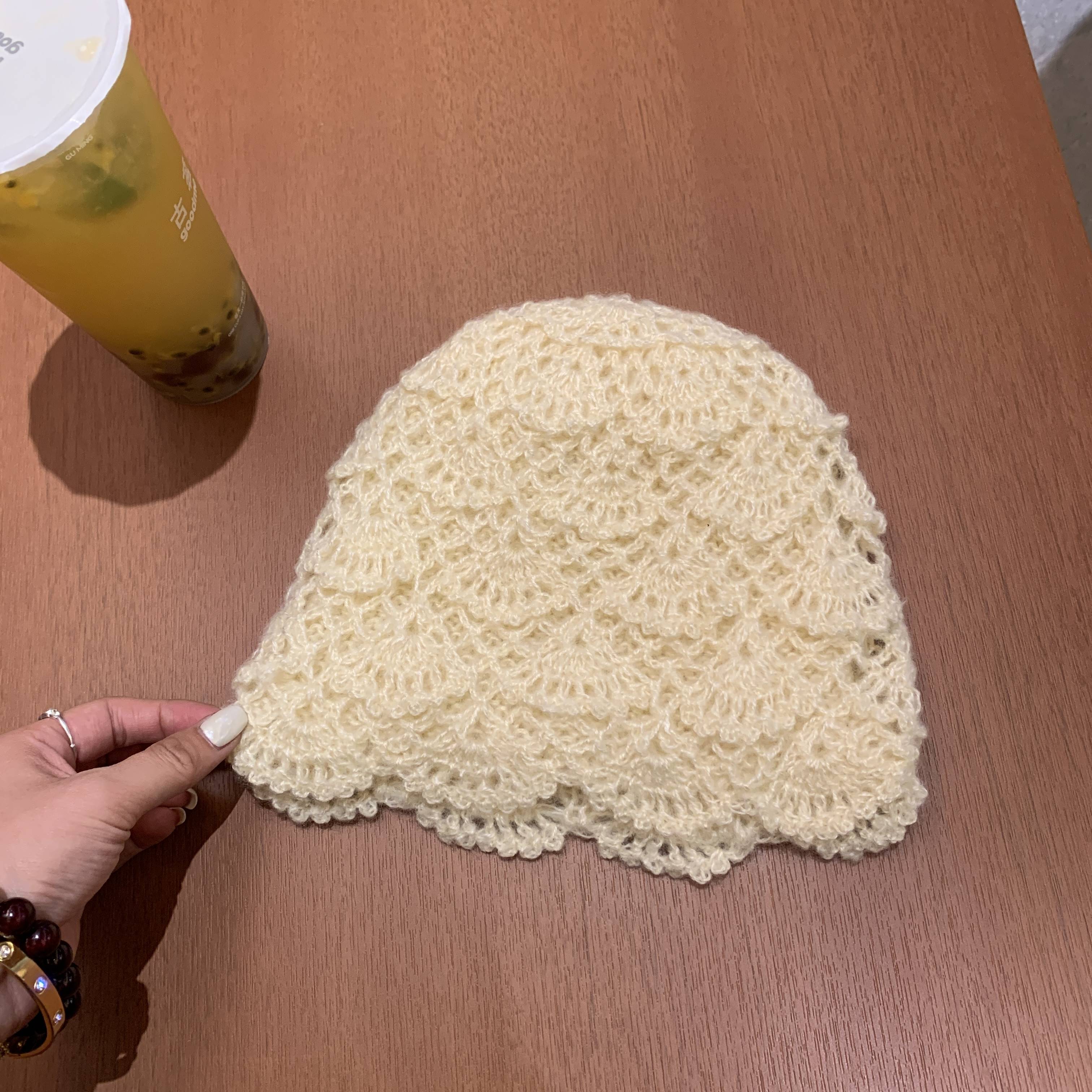 铂朗尼奥帽子女冬毛线帽钩花针织帽堆堆帽复古手工包头帽秋森系针织