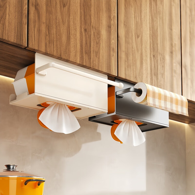 馨婺家纸巾架厨房橱柜挂架保鲜膜收纳架卫生间卷纸架懒人抹布挂杆置物架 灰色-1个装