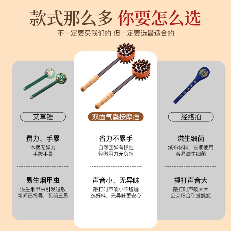 LUCYLEE美国按摩捶敲打经络锤子拍打器敲背养生捶背神器肩颈手持式筋络捧 【高弹气囊款】圆头双面按摩敲打锤*1个