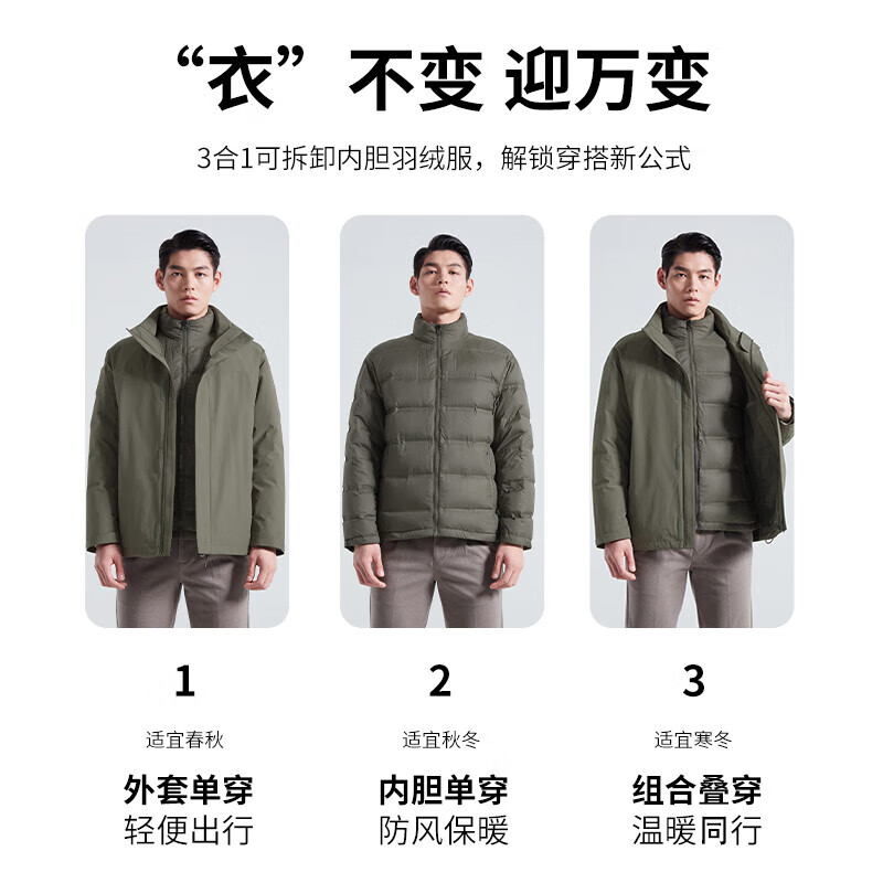 SHANSHAN杉杉【三合一可拆卸】羽绒服男士秋冬新款鸭绒防风保暖连帽外套 深藏蓝 【户外冲锋羽绒 帽子+内胆可拆】 L (175/92A)