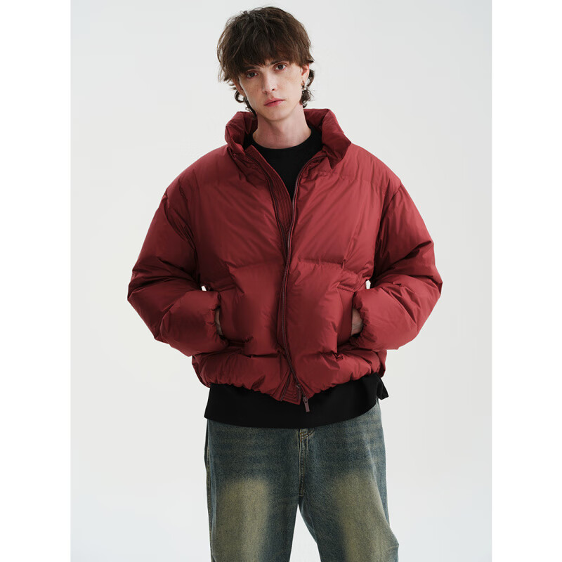 MIDASHAND 2025新款高街羽绒服男纯色90白鸭绒宽松休闲百搭加厚立领外套 杏色 M (身高164-174cm)