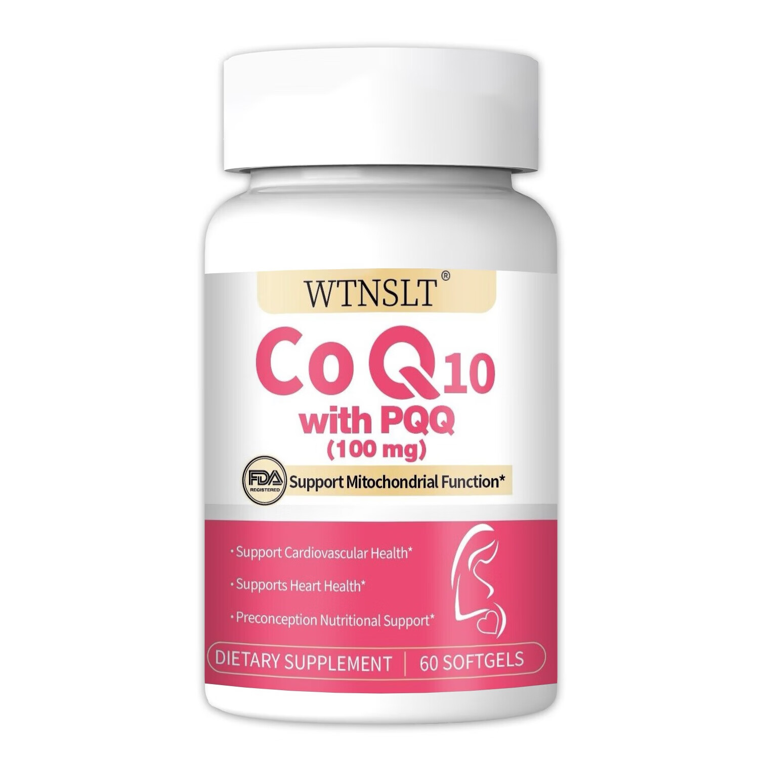 WTNSLT美国原装辅酶q10胶囊含pqq中老年护心脏心脑血管备孕提高卵泡质量 60粒*2瓶